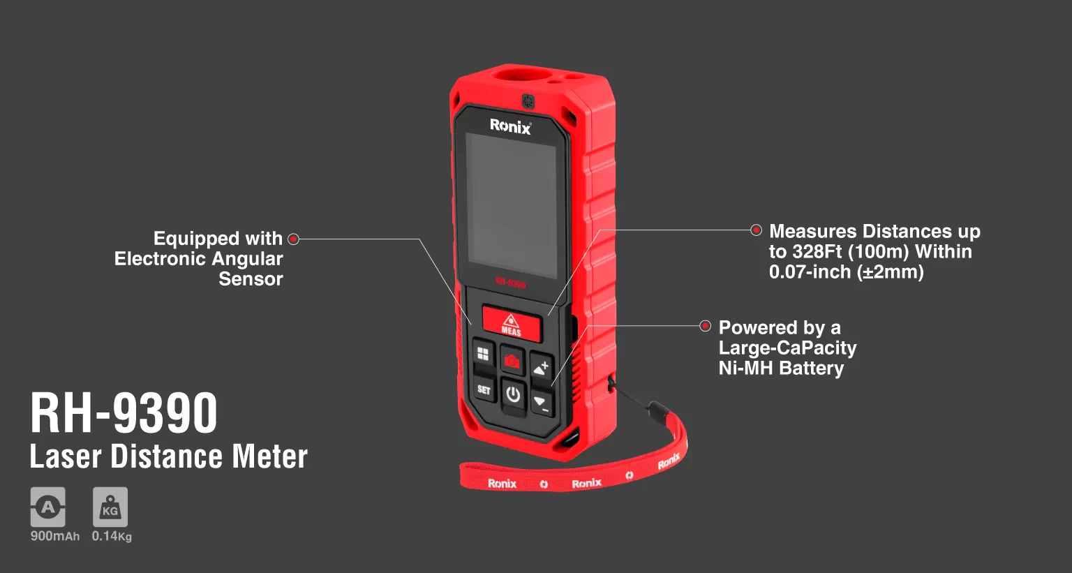 RH-9390 Ronix laser tape measure infographic