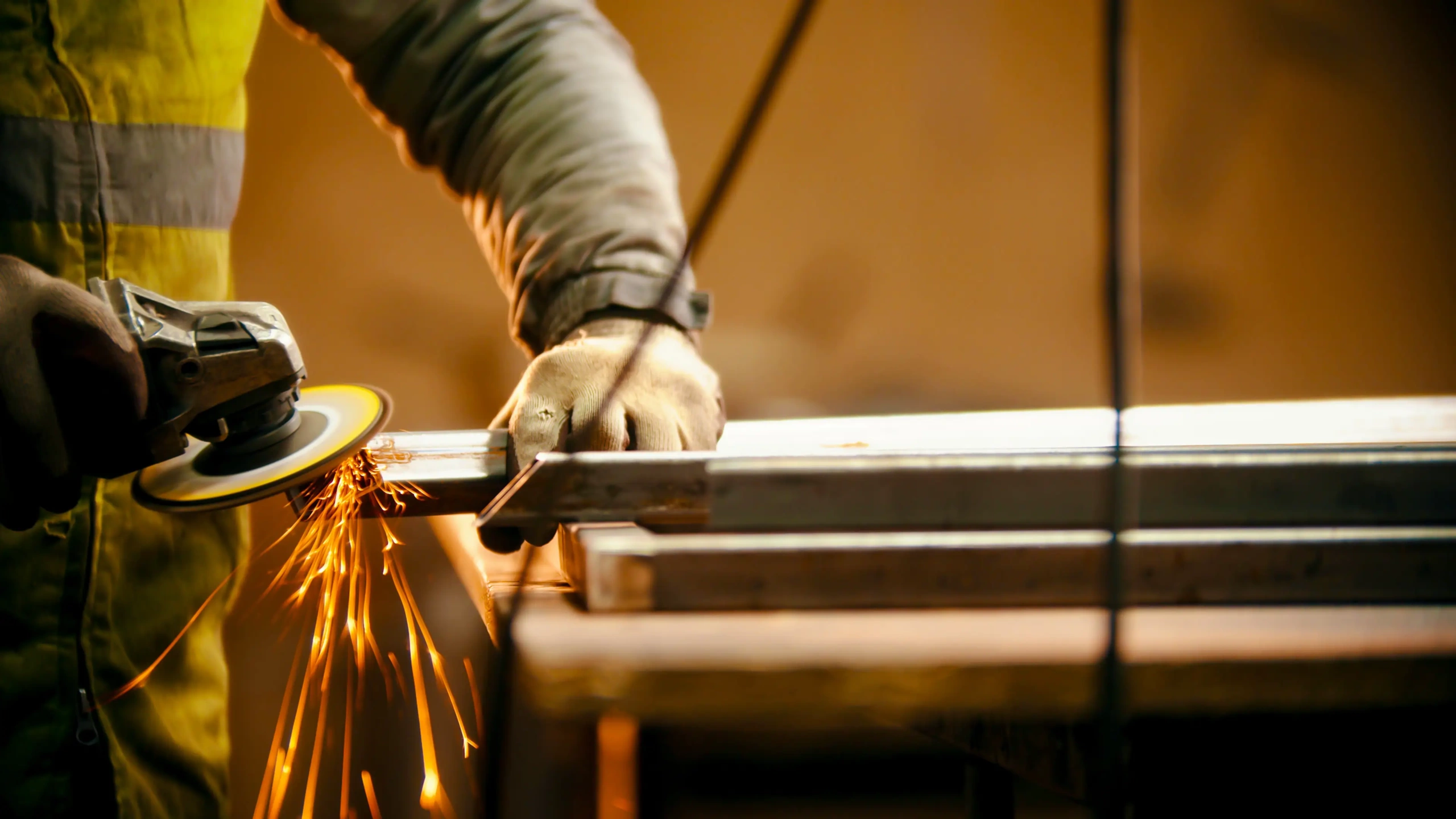 Sparks flying during metal grinding.