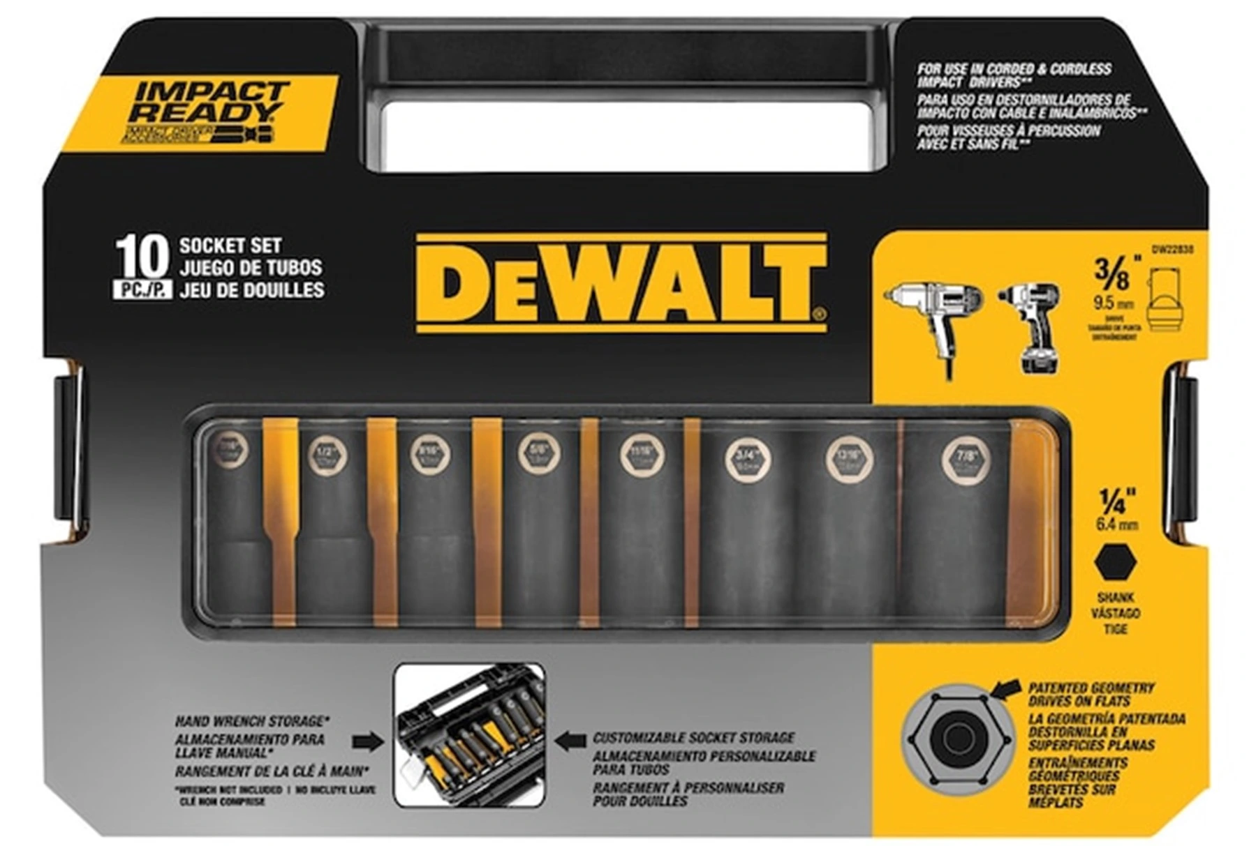 DEWALT Impact Ready 10-Piece Standard (SAE) 3/8-in Drive 3/8-in 6-point Impact Socket