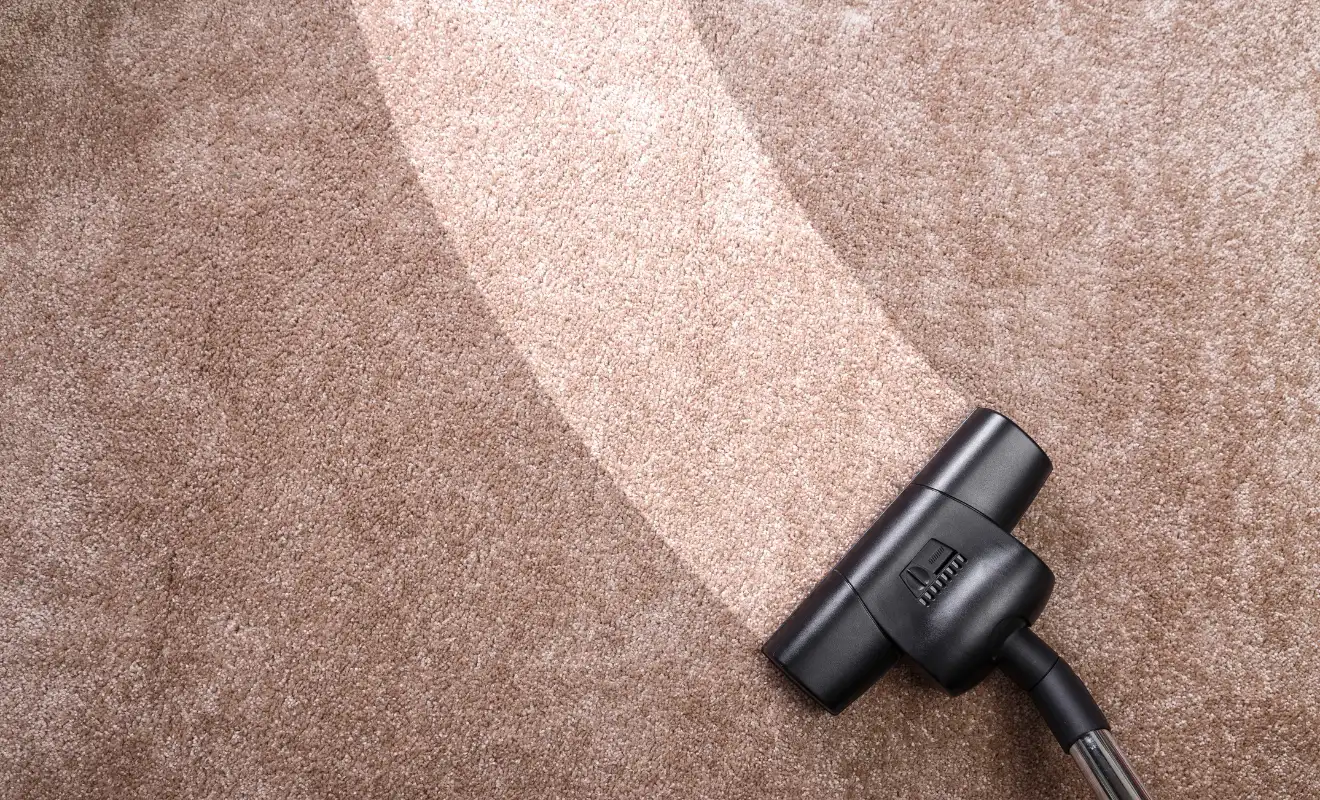 A vacuum cleaner’s nozzle on the carpet