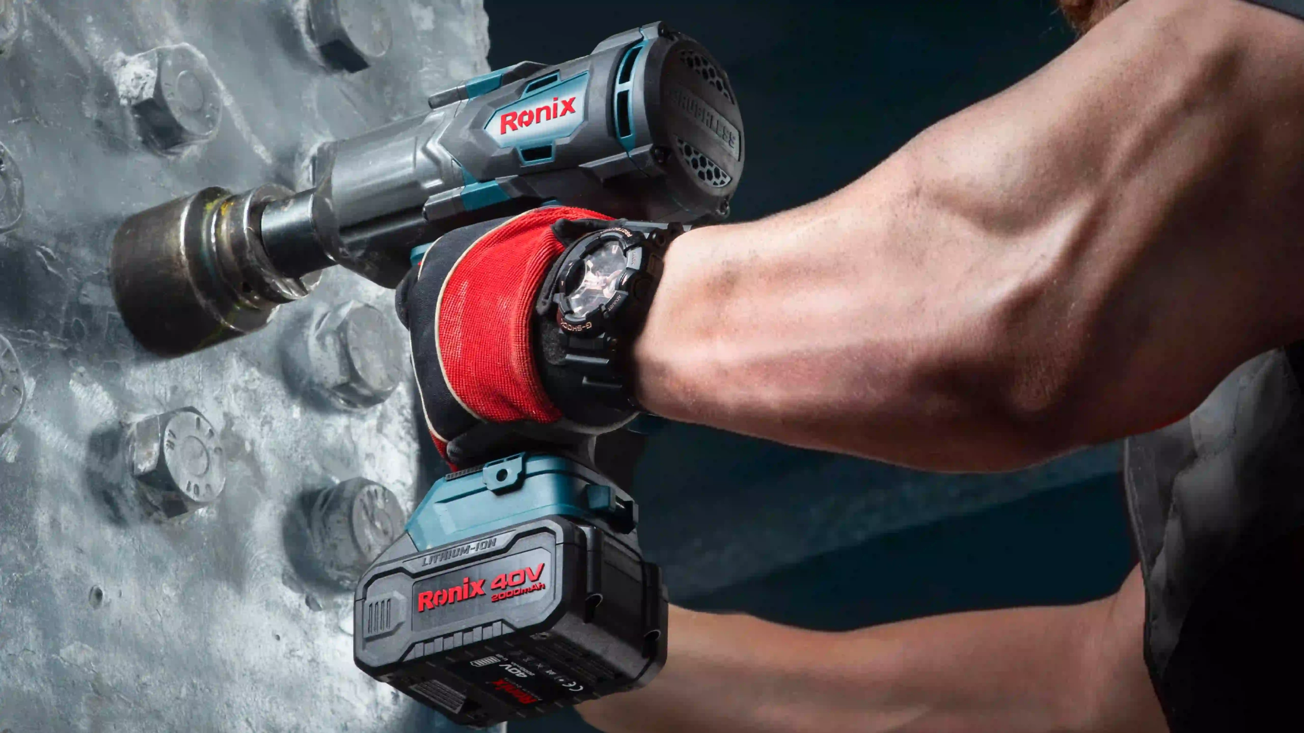 picture of a man using the Ronix 8917 Brushless Cordless Impact Wrench