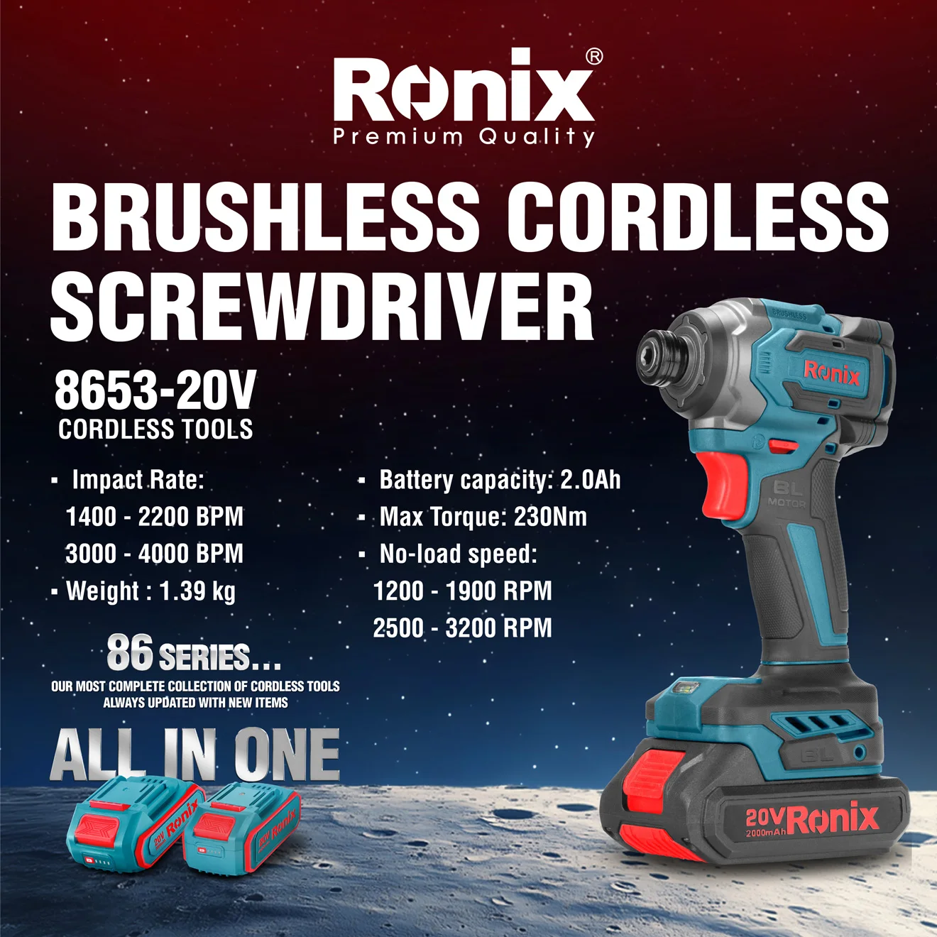 An Infographic photo of the Ronix 8653 cordless screwdriver