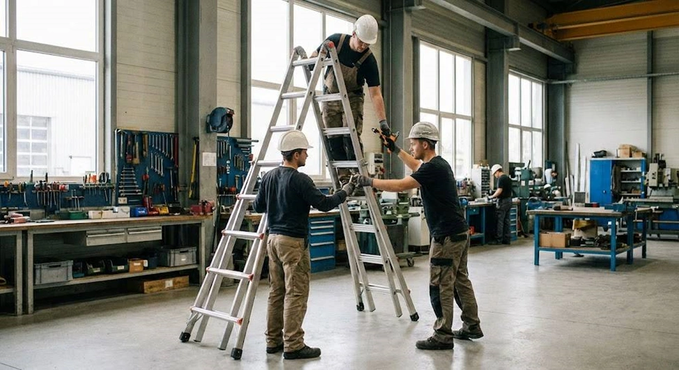 A Picture of Using a Multipurpose Ladder
