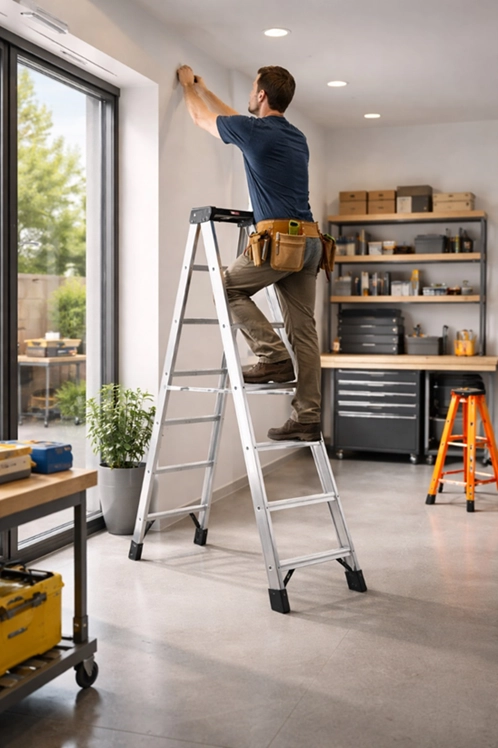 A Picture of Using an Aluminum Ladder