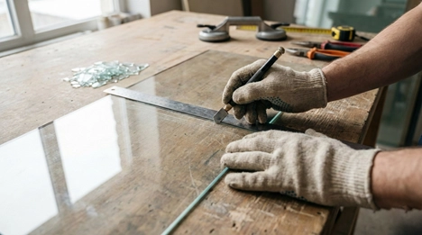 A Picture of a Tempered Glass Being Cut