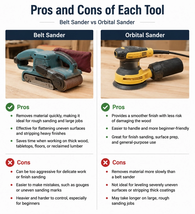 Belt Sander Vs Orbital Sander Pros and Cons Chart