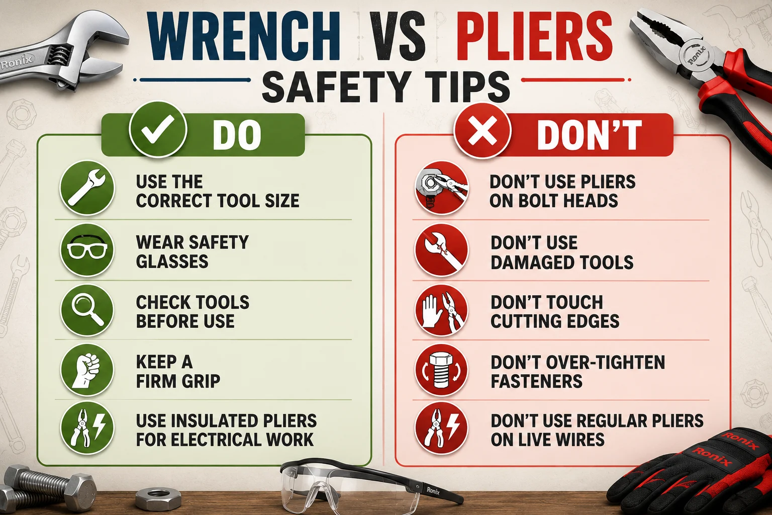 Safety Tips for Using Wrenches and Pliers Correctly