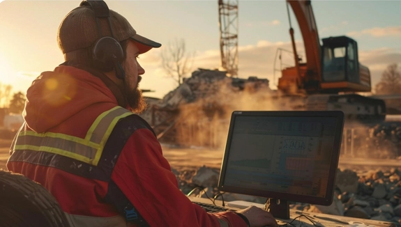 Worker planning noise pollution control at a demolition site