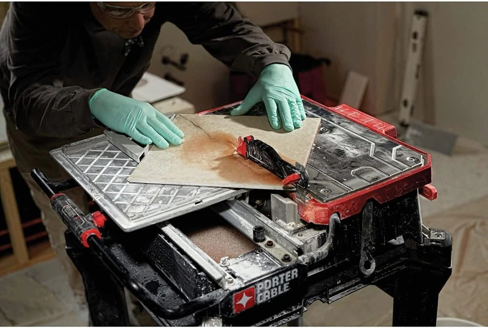 Picture of a person using porter cable tile saw