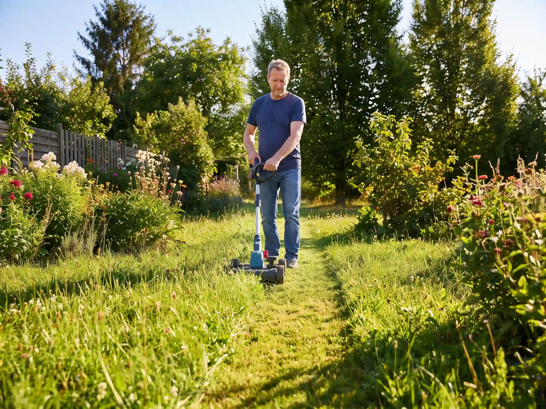 Picture of a person using a multi grass trimmer 