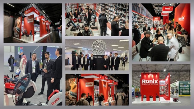 Un collage fotográfico de Ronix participando en diferentes exposiciones alrededor del mundo