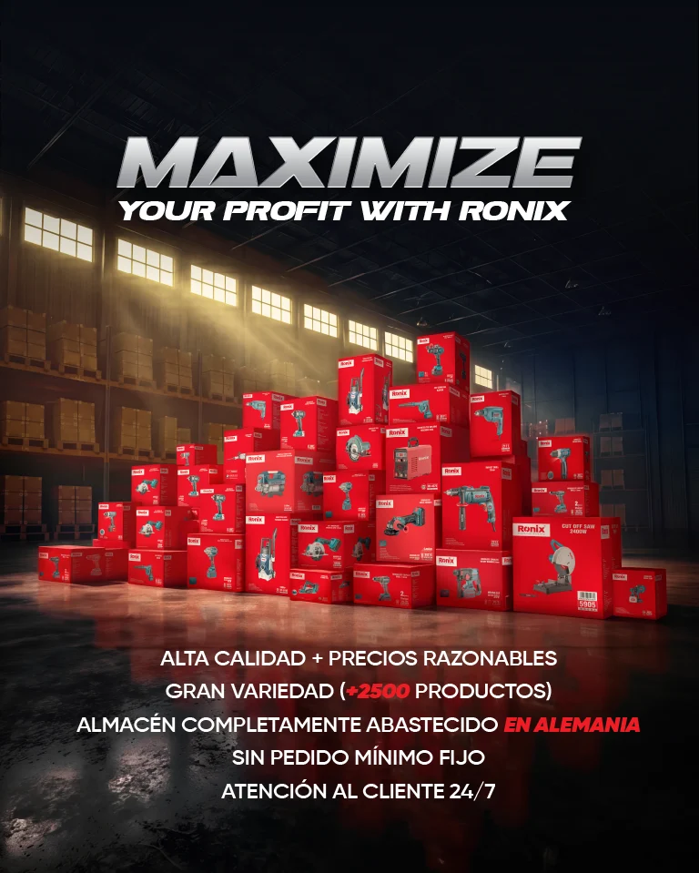 Infografía de cajas de color Ronix en el almacén