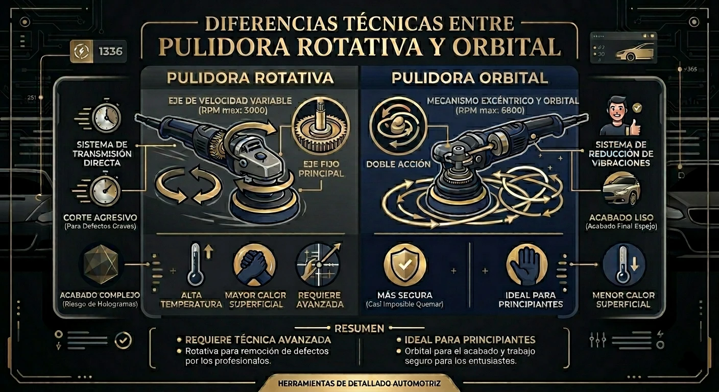 Diferencias entre pulidora rotativa y orbital