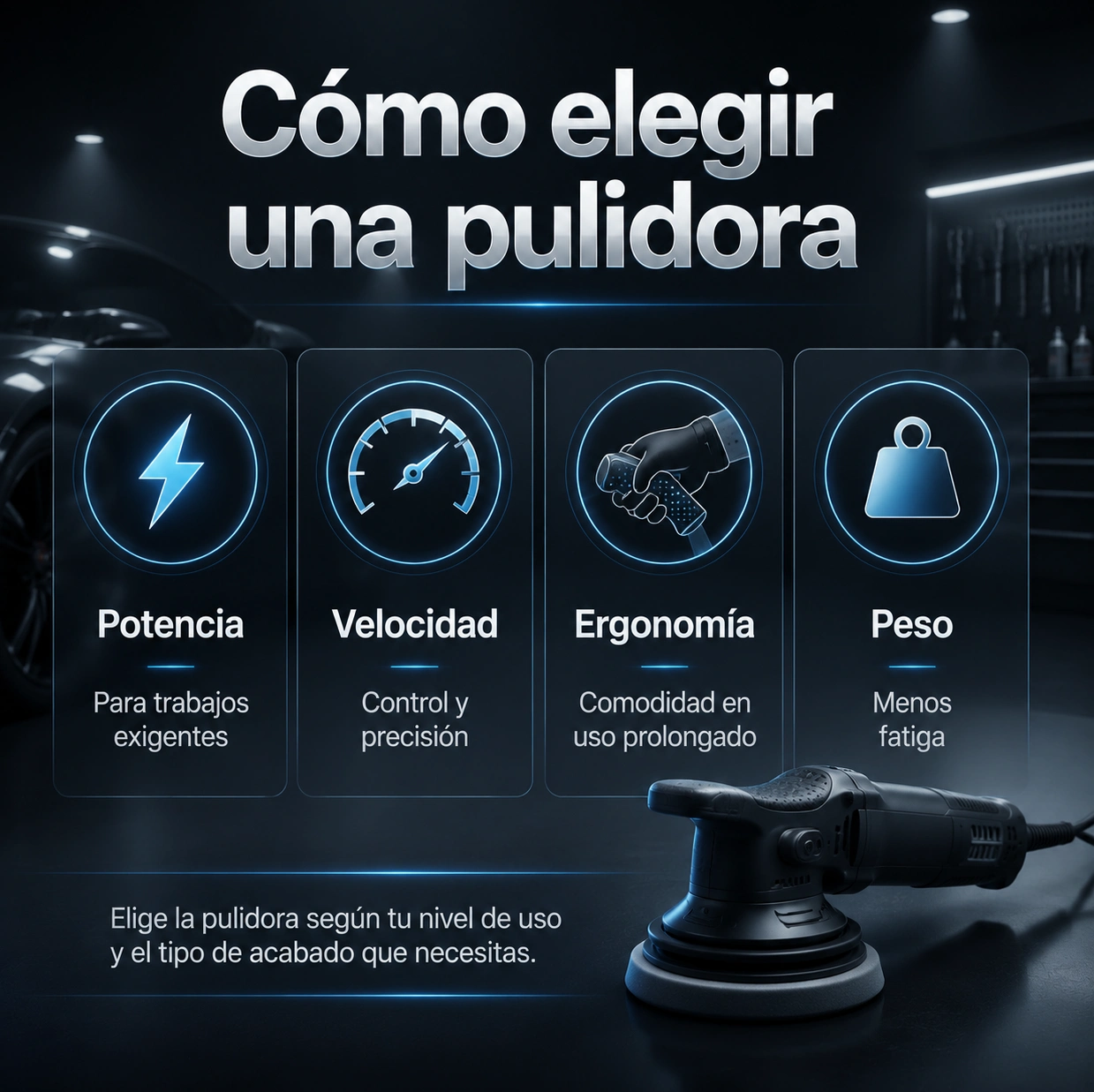 Infografía sobre cómo elegir una pulidora eléctrica profesional