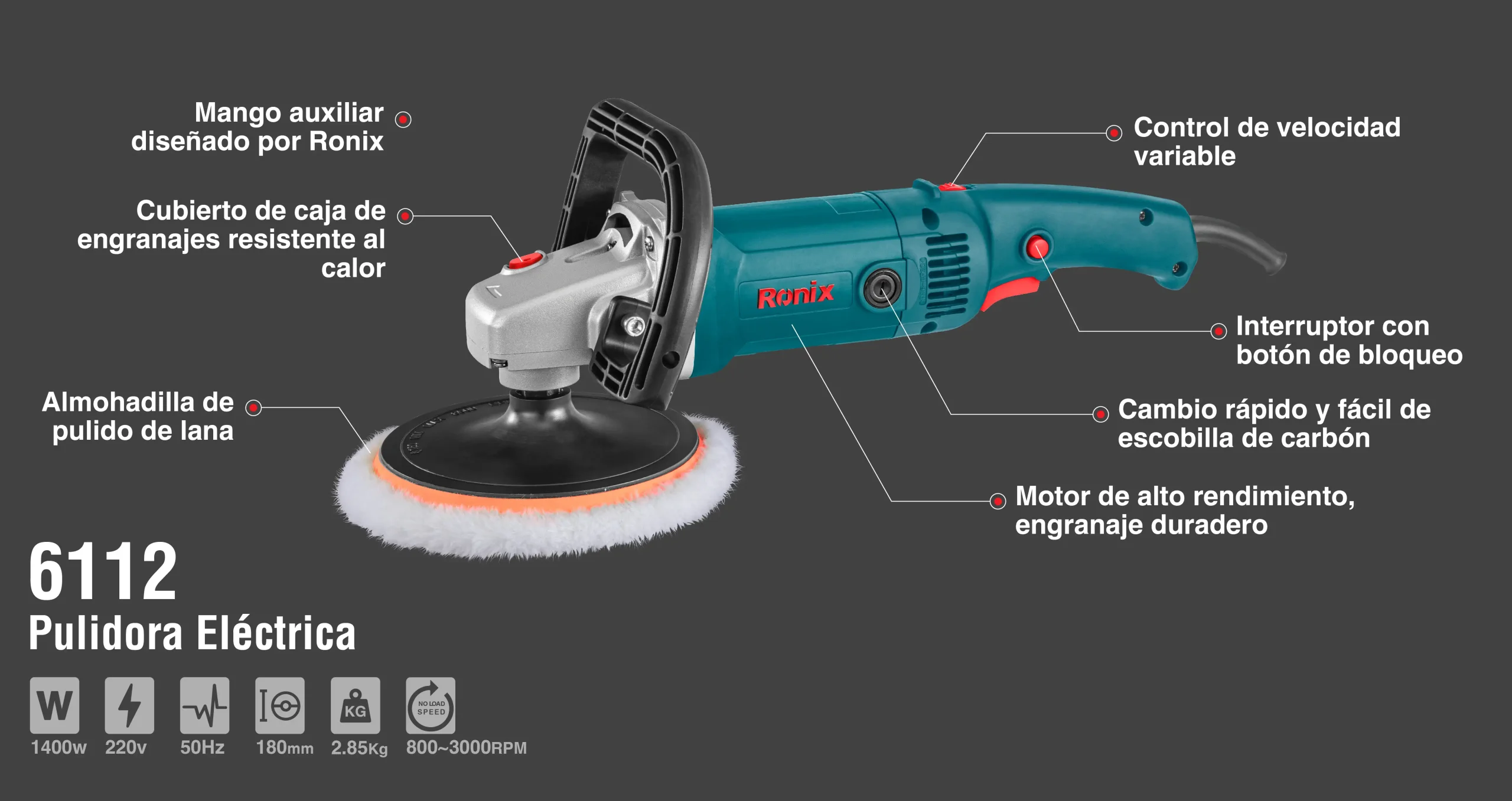 Pulidora Ronix 6112 de una de las mejores marcas de pulidoras