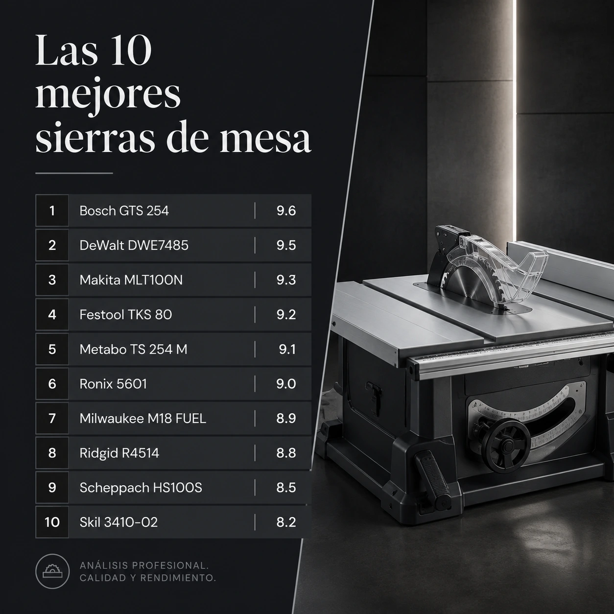 Comparativa visual de las mejores sierras de mesa según potencia y precisión