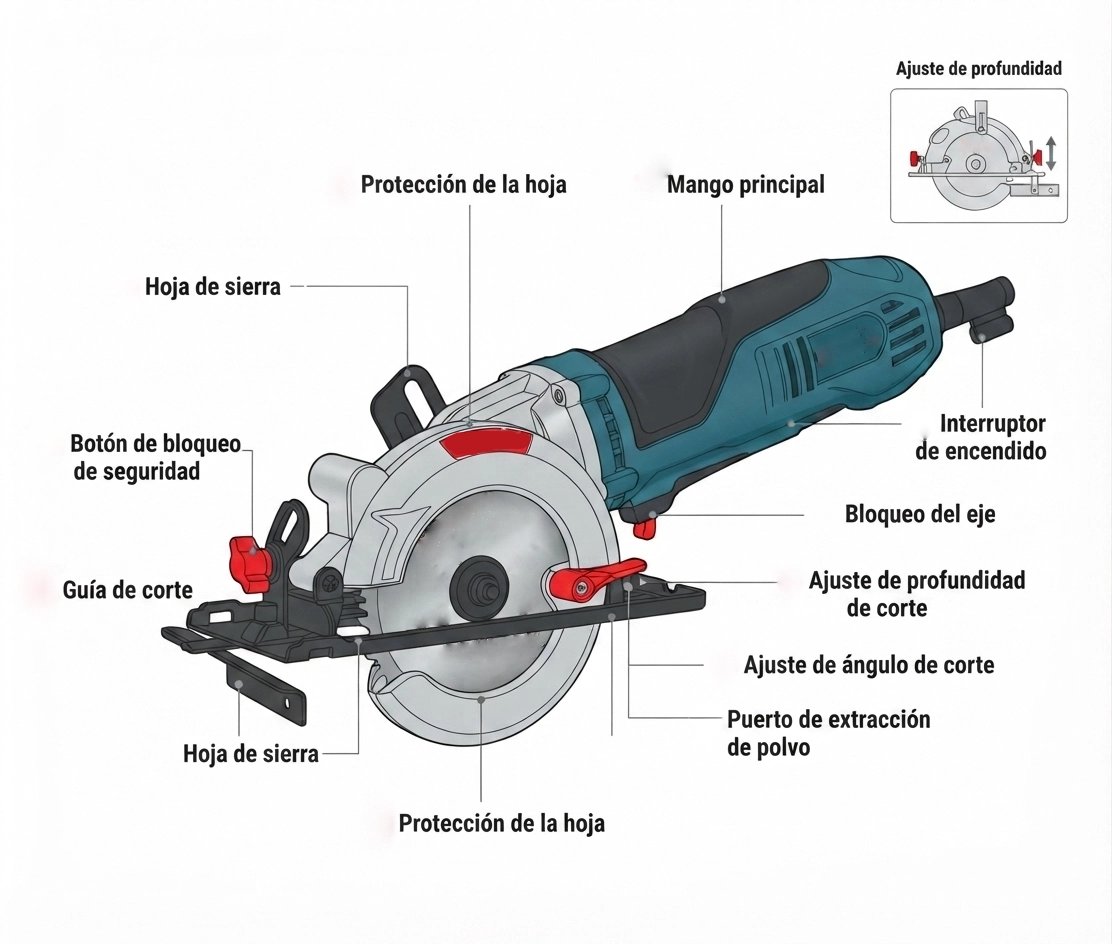 Componentes principales de una sierra circular profesional