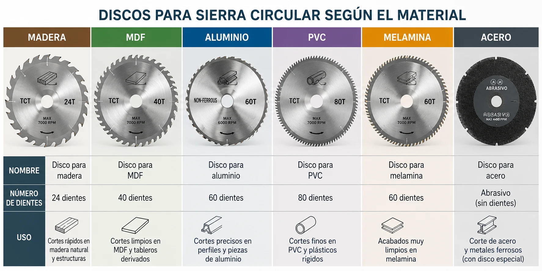 Discos TCT para cortar madera, MDF y otros materiales con sierra circular