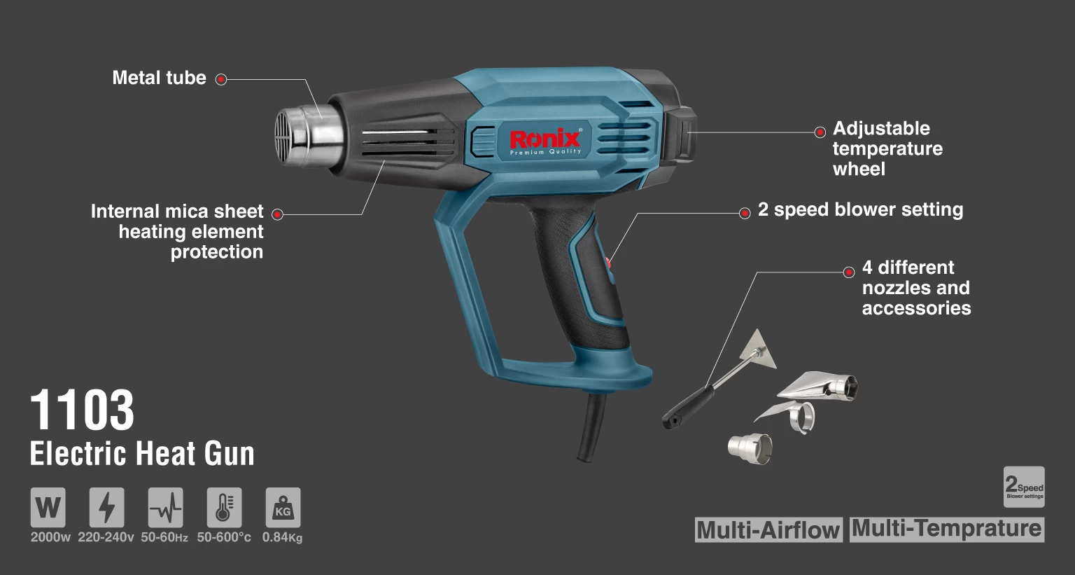 Pistola de Aire Caliente 2000W + 3 Boquillas_details