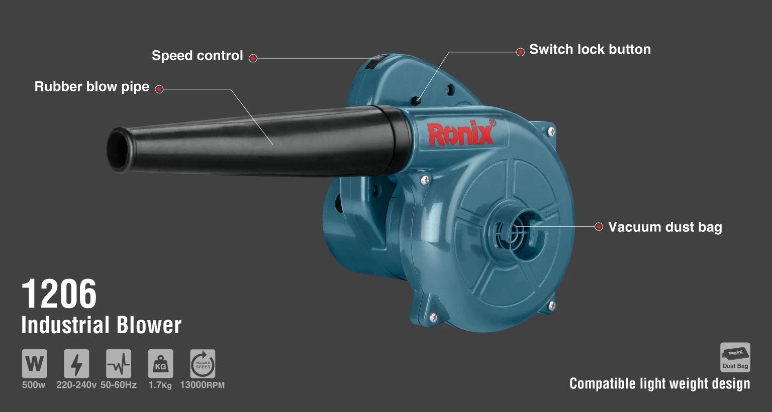 منفاخ الهواء  500واط 1.7 كجم  13000 RPM_details