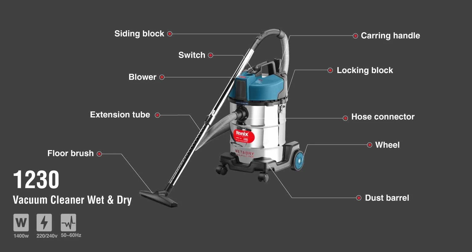 Industrial Vacuum Cleaner 1400W-30L-17Kpa_details