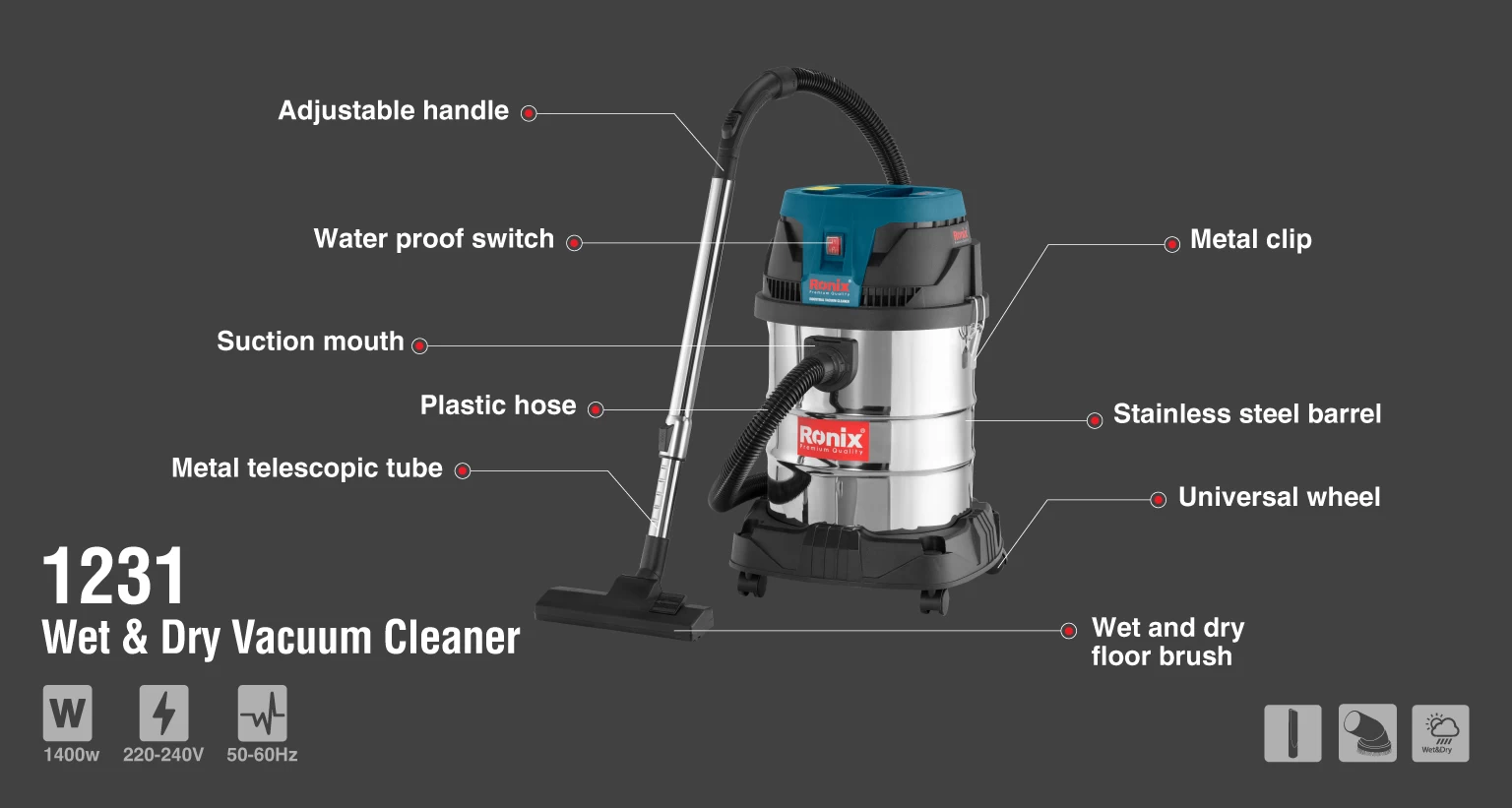 Wet & Dry Vacuum Cleaner- 30L_details
