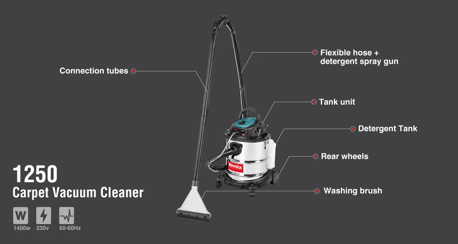 Wet & dry Carpet vacuum cleaner 1400W-20L_details