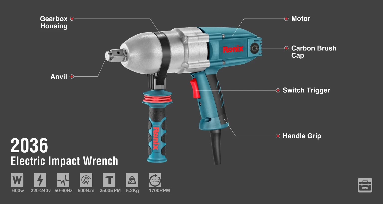 Electric impact wrench 600W-3/4 inch_details