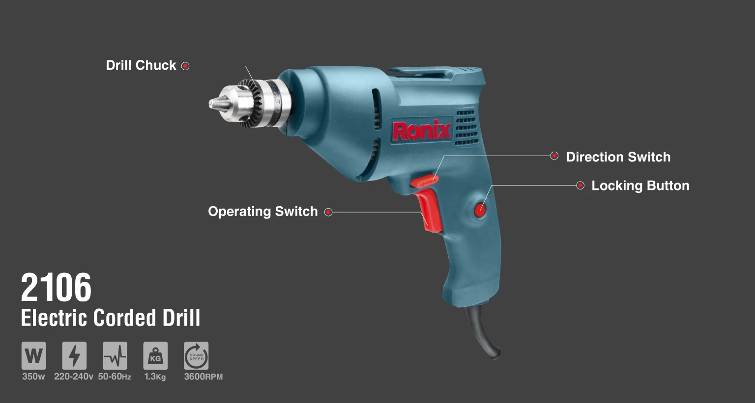 Electric Corded  Drill 6.5mm 350W_details