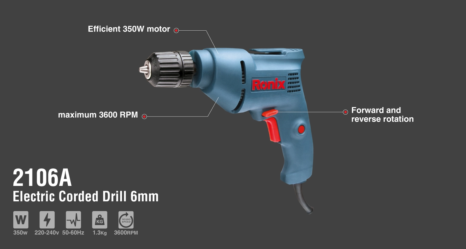 Electric Corded drill 6mm 350W_details