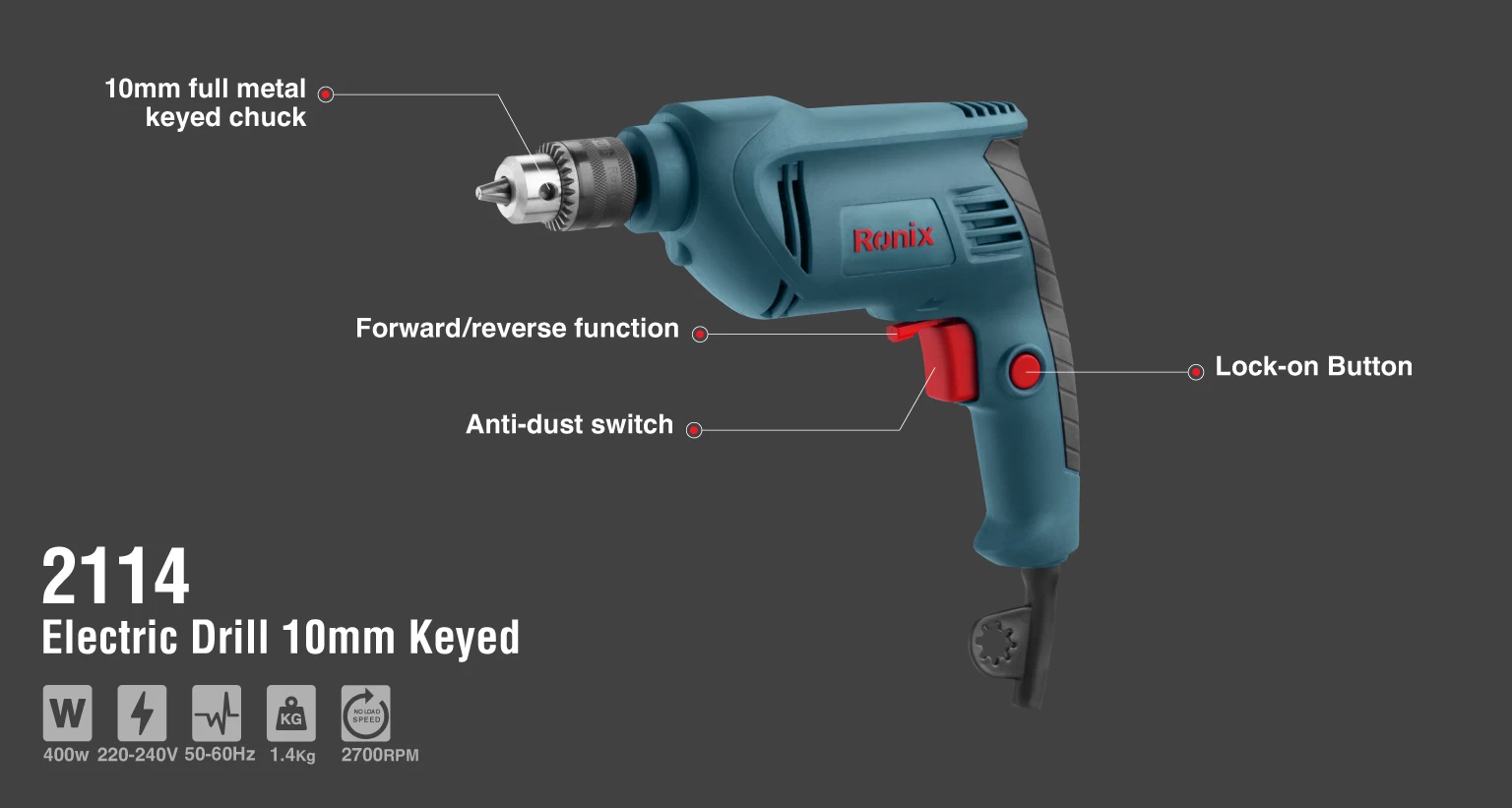 Electric Drill 400W-10mm-keyed	_details