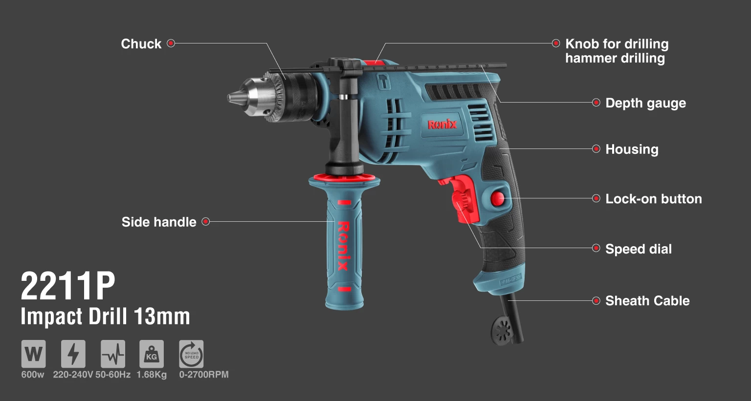Electric Impact Drill 600W-13mm-keyed-2700 RPM_details
