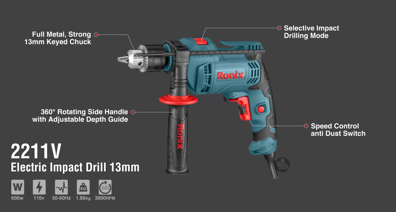 Electric Impact Drill 600W-13mm-keyed-110v_details