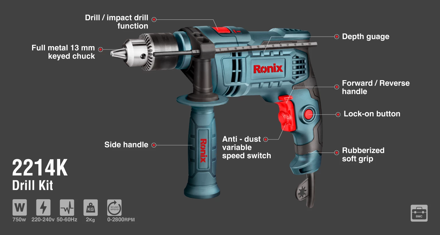 Electric Impact Drill kit 750W-13mm-keyed	_details