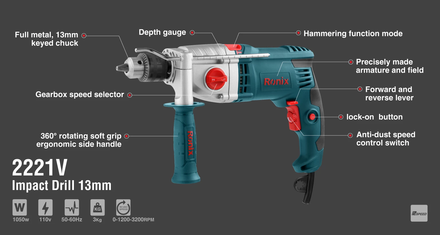 Electric Impact Drill 1050W-13mm-keyed-110V_details