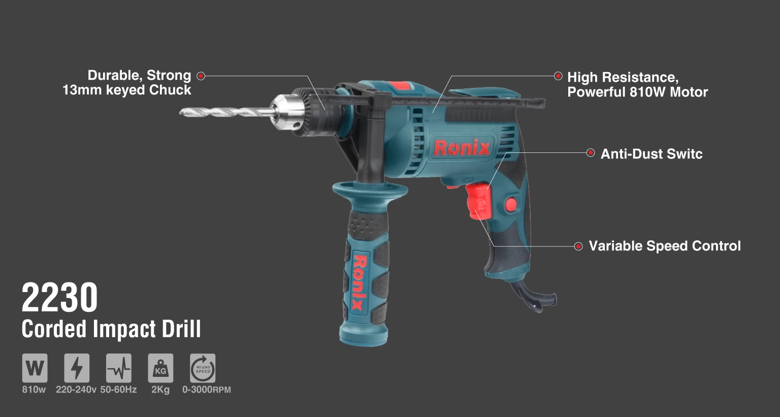 Corded Impact  Drill 13mm 810W_details