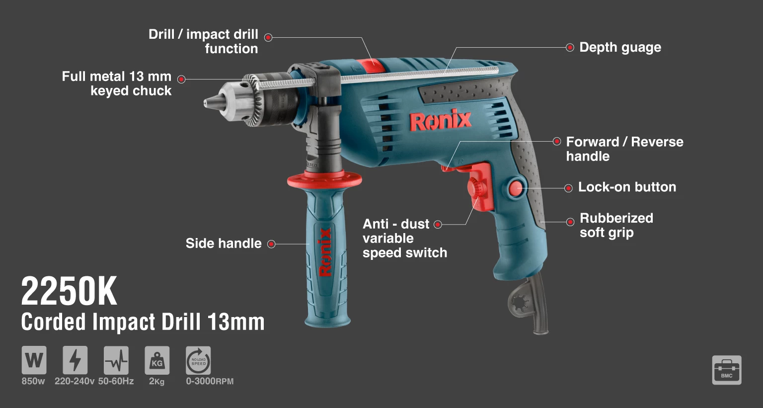 Electric Impact Drill 13mm 850W-keyed	_details
