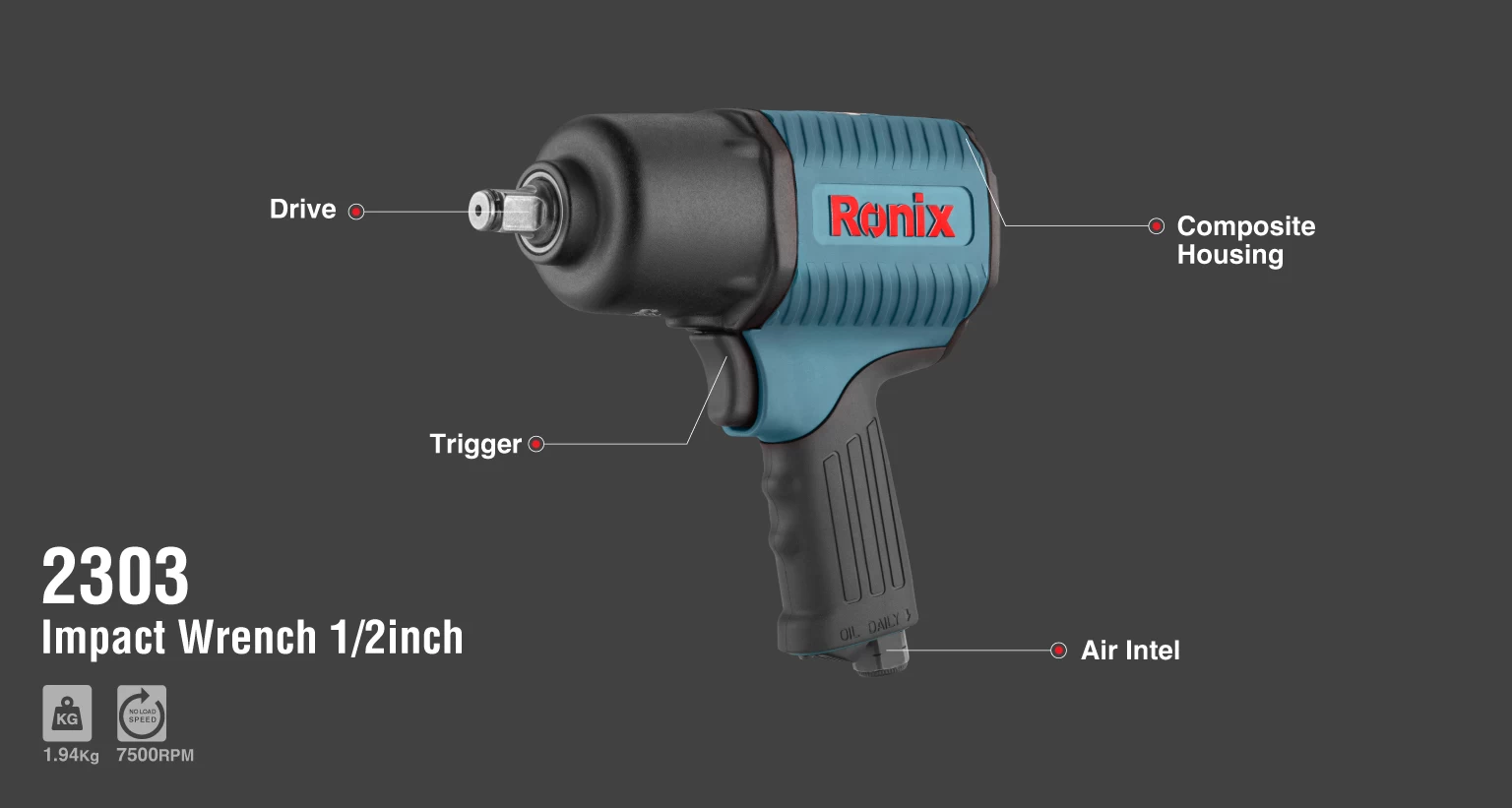 Composite Twin Hammer Air Impact Wrench-1/2 Inch_details