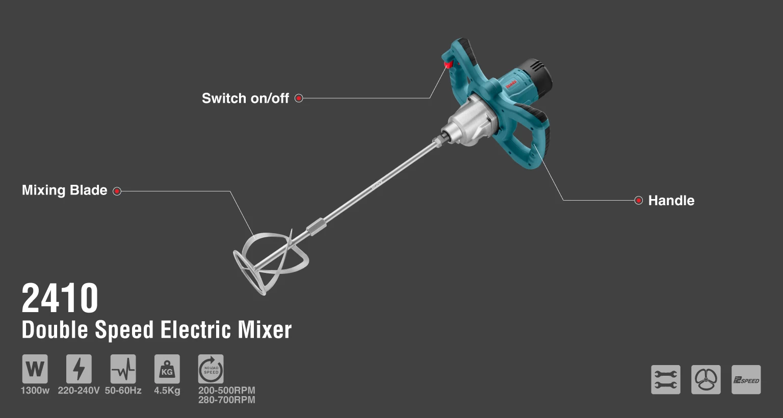 Double Speed Electric Mixer 1300W_details