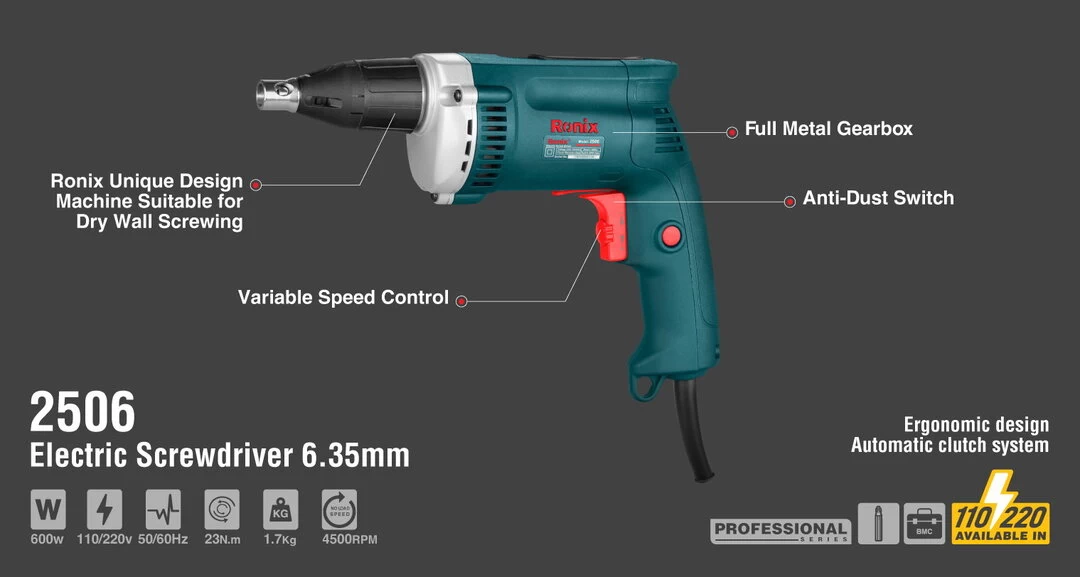 Ronix Corded Screwdriver 600W 2506 with information