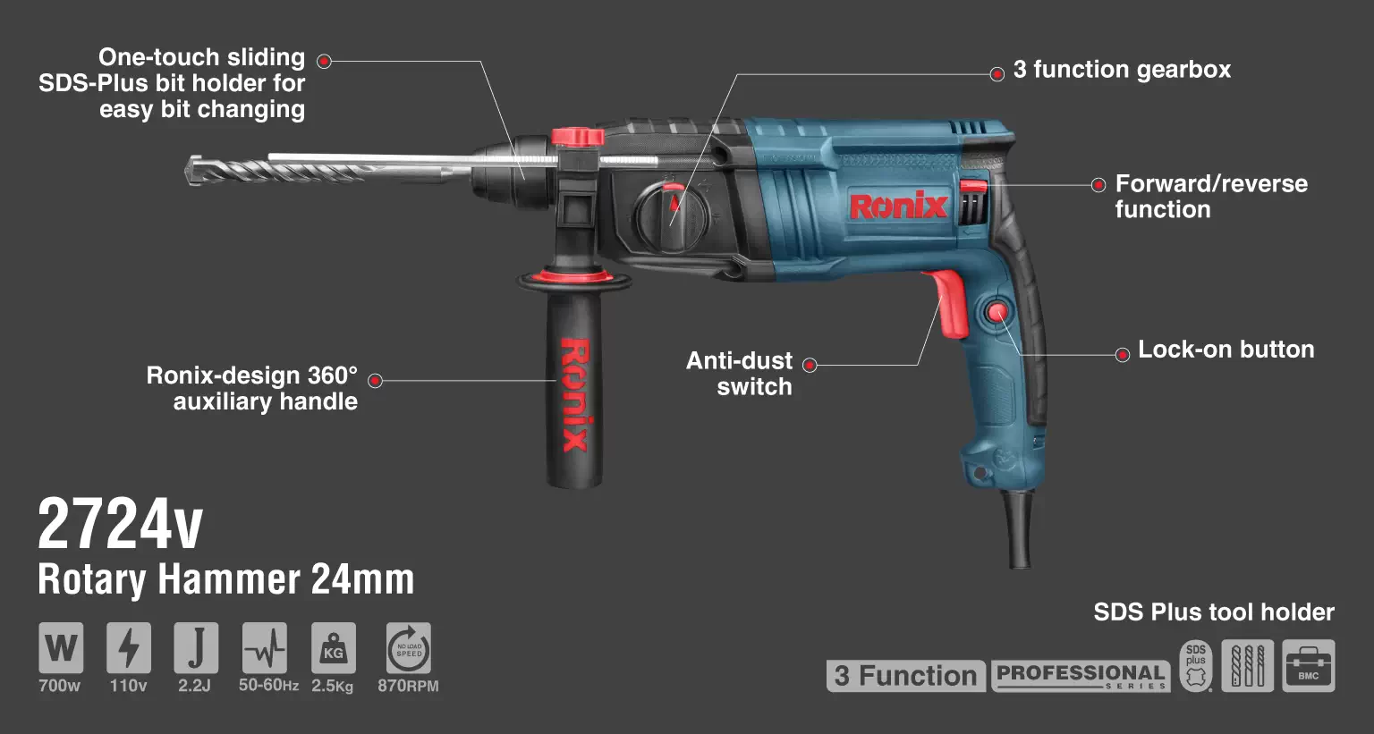 Rotary hammer 700w-24mm-110V_details