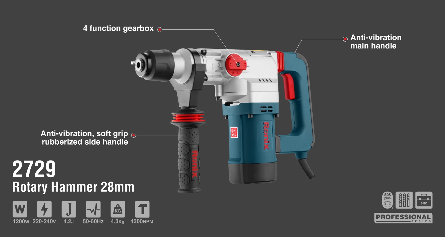 Rotary hammer 1200w-28mm_details