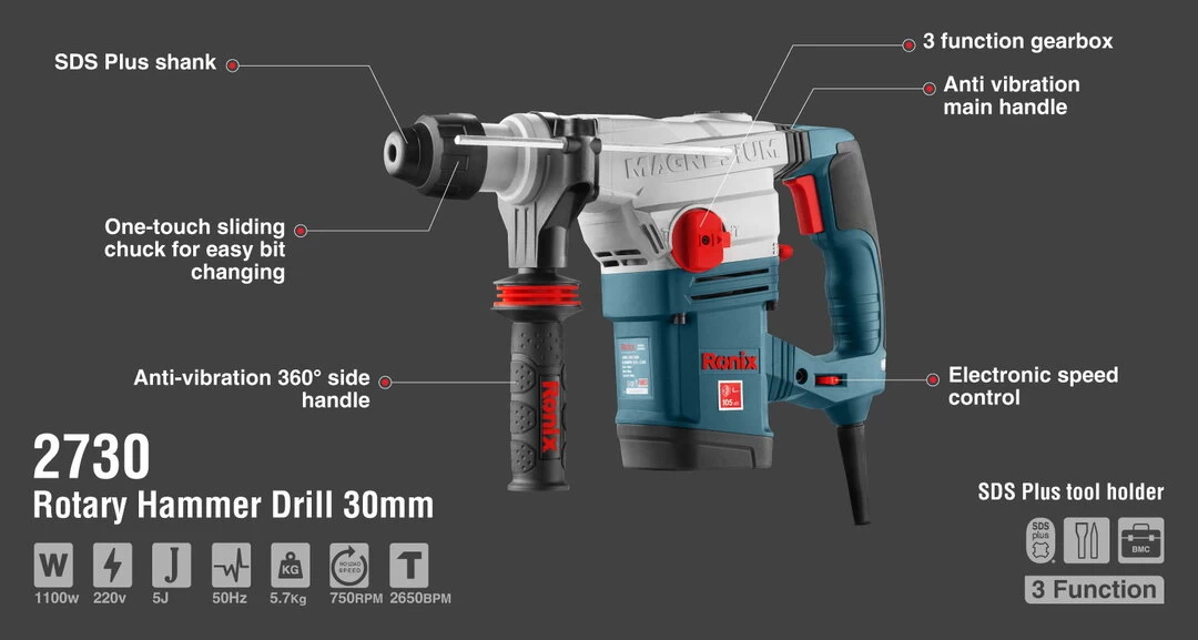 Ronix 30 mm Rotary Hammer 2730 with information