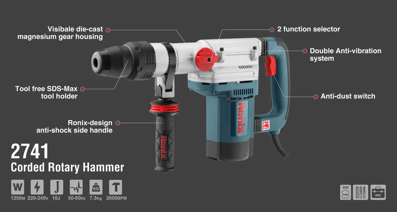 Rotary hammer 1250w-40mm_details
