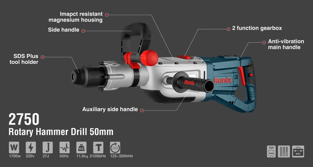 Ronix 50 mm Rotary Hammer 2750 with information