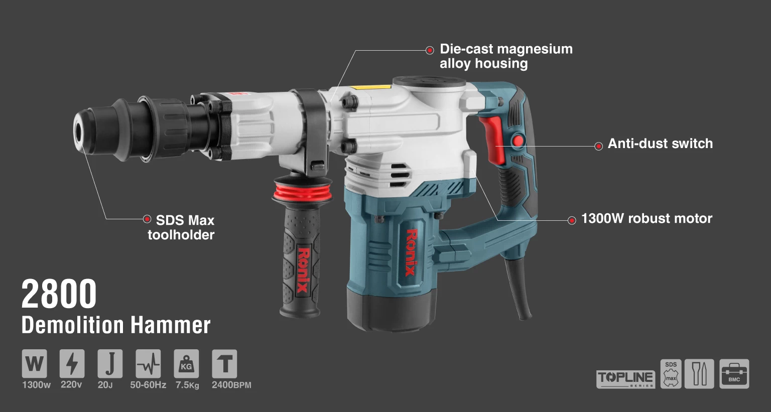 Demolition Hammer 1300W-7.5 Kg_details