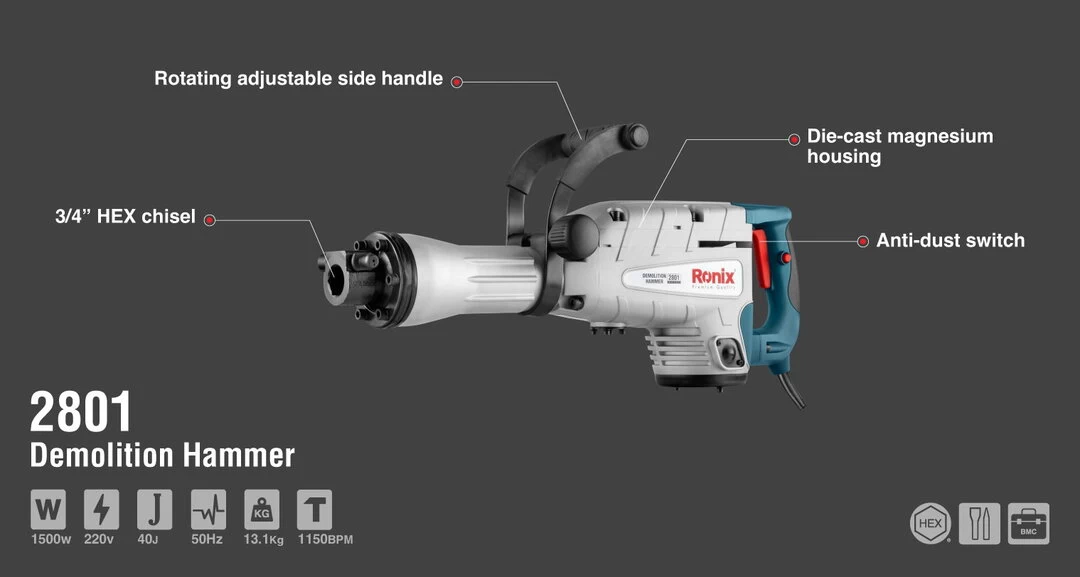 Ronix Demolition Hammer-13 Kg 2801 with information