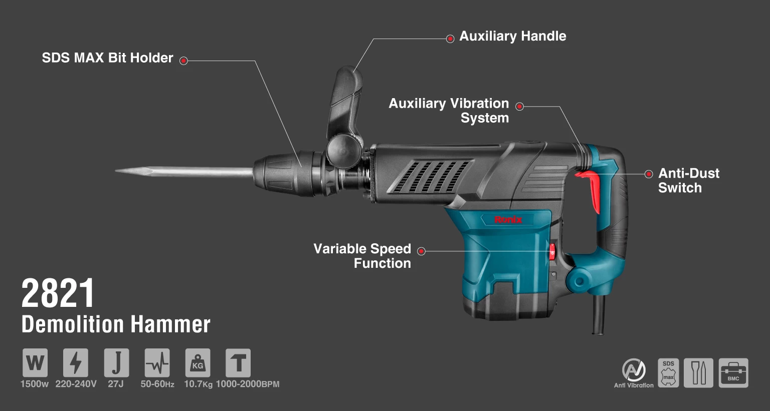 Abbruchhammer 27 Joule 10.7kg mit SDS-max-Aufnahme_details