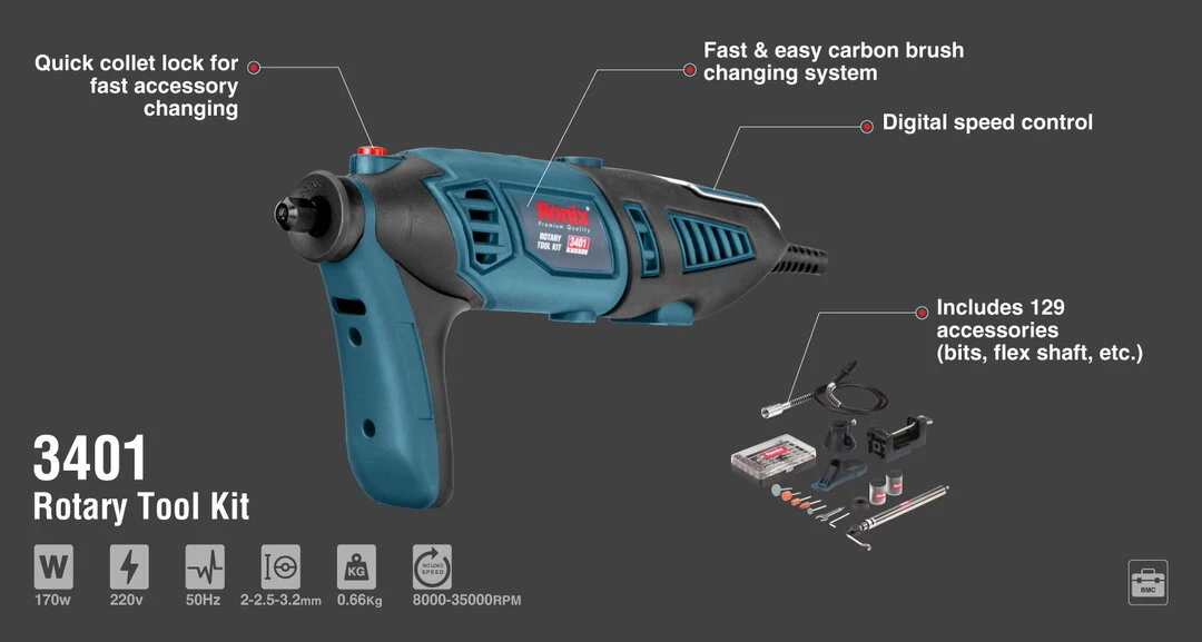 Ronix Digital Rotary Tool Kitwith 3401 with information