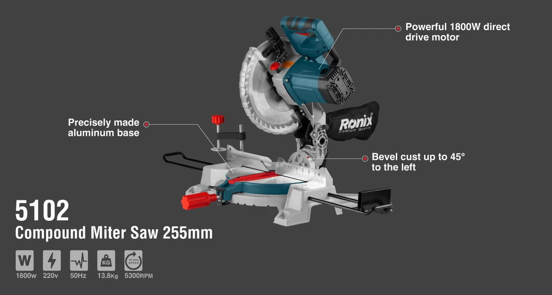 Ronix Compound Miter Saw 255mm 5102 with information